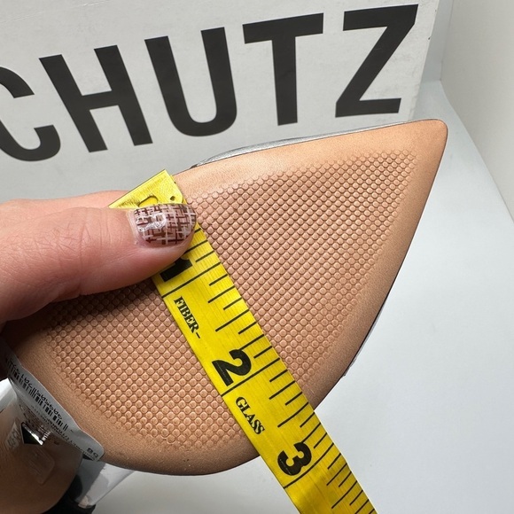 NWT SCHUTZ Den Transparent Silver Flames Pointed Toe Pumps High Heels Sz 5B - Picture 9 of 10